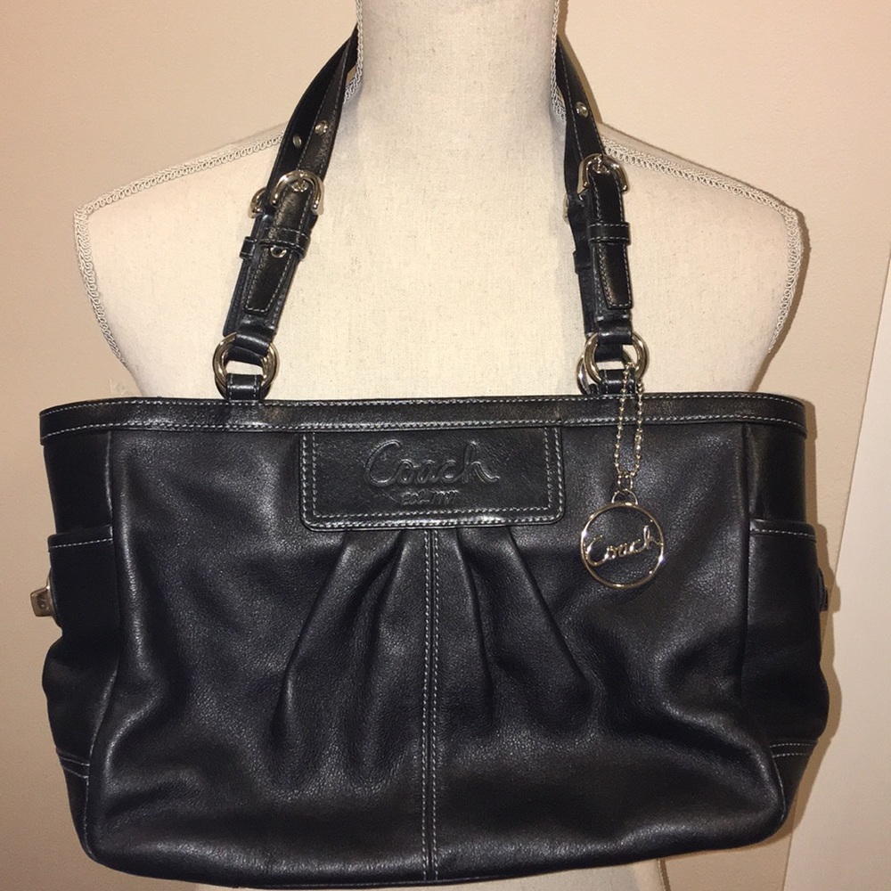 Coach Black Leather East West Tote Bag